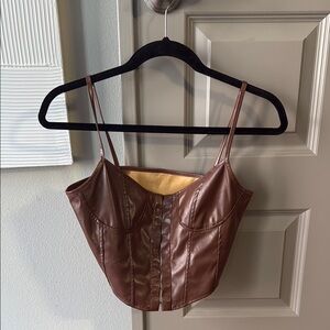 Brown Faux Leather Corset Top